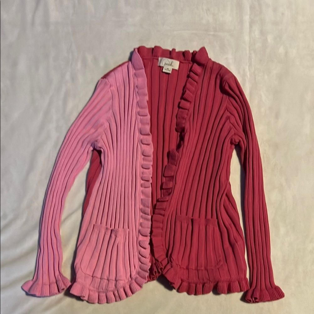 Peek Ruffled Pink and Red Knit Sweater